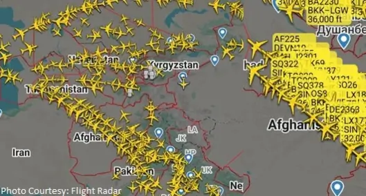 dense air traffic congestion over Pakistan and Afghanistan airspace