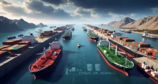 Strait of Hormuz , stranded oil tankers and cargo ships between Iran and Oman, highlighting strategic and economic importance for global oil trade