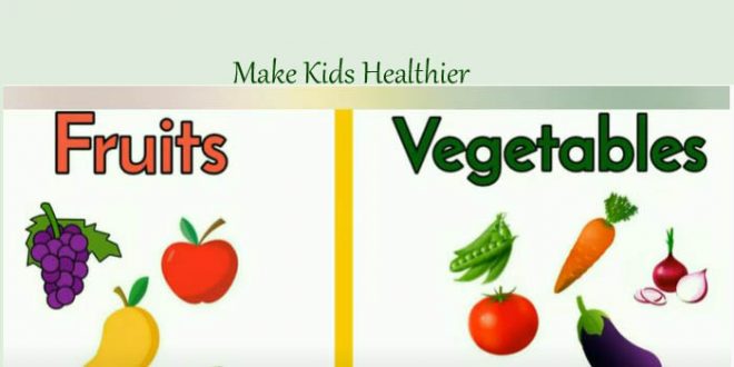 Healthy kids with fruits and vegetables